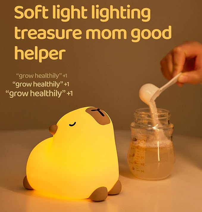 Cute Capybara Night Light, LED Capybara Lamp Rechargeable Touch Bedside Lamp,Squishy Animal Nightlight,3 Levels Dimmable,30Min Timer Nursery Night Light for Kids, Bedroom Baby Boys Girls Gifts - Bloomnest