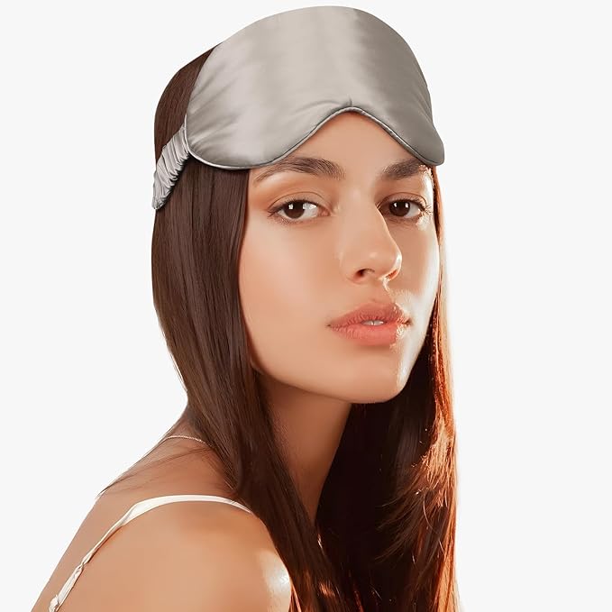 Silk Sleeping Mask for Travel/Plane/Side Sleeper Pure Mulberry Silk Eye Mask for Sleep/Men/Women/Adults Thin Cooling Eye Cover,Grey - Bloomnest