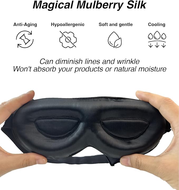 PROMEED Adjustable Pure Mulberry Silk Sleep Mask 23 Momme, 3D Contoured No-Pressure Cup Eye Mask for Sleeping, Super Soft Breathable Blindfold, Perfect Blocks Light for Sleeping (Pink) - Bloomnest