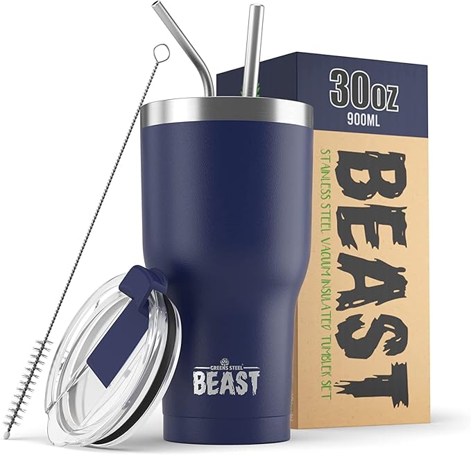Beast 30 oz Tumbler Stainless Steel Vacuum Insulated Coffee Ice Cup Double Wall Travel Flask (Royal Blue) - Bloomnest