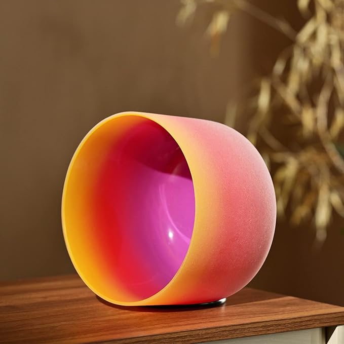 CVNC 440HZ 8 Inch Rainbow Colored E Note Solar Plexus Chakra Frosted Quartz Crystal Singing Bowl for Sound Healing and Meditation - Bloomnest