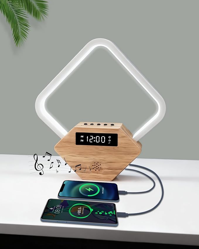 Wood Sunrise Alarm Clock with White Noise Machine 3 Color Night Light 15 Soothing Sounds Sleep Aid 30/60/90min Timer 10 Alarm Ringtones USB C PD Phone Charger Anniversary Birthday Gifts for Women Men - Bloomnest