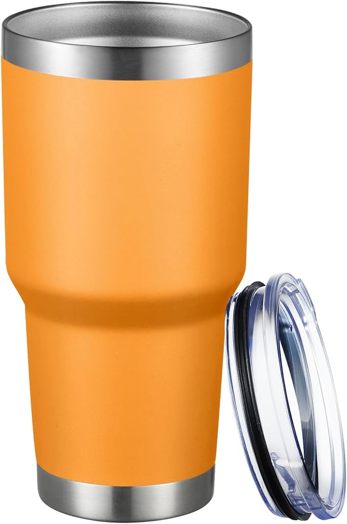 MEWAY 30oz Tumbler Double Wall Vacuum Insulated Travel Mug, Stainless Steel Tumbler with Lid, Durable Powder Coated Insulated Coffee Cup for Cold & Hot Drinks (Orange,1 PACK) - Bloomnest