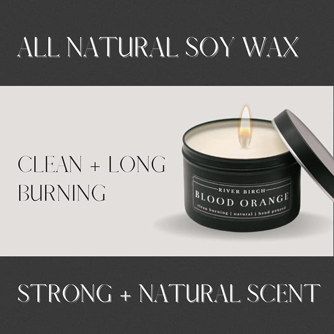 River Birch Candles Blood Orange Scented Candle | Premium, All-Natural, Non-Toxic, Soy Candles | 8 oz. Black Matte Tin Travel Candle - Bloomnest