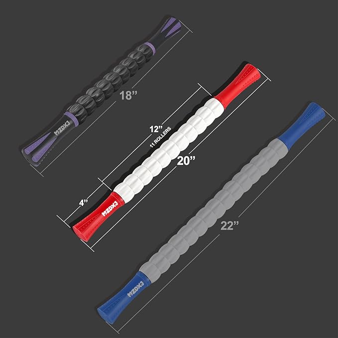 Muscle Roller Massage Roller Stick- Deep Tissue Fascia Blaster for Myofascial Pain Relief, Lymphatic Drainage & Body Sculpting, Handheld Physical Therapy & Recovery Tool (Red White-20 inch) - Bloomnest