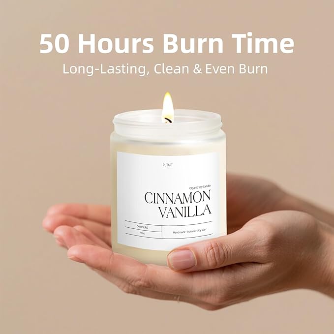 Cinnamon Vanilla Candles for Home Scented, Natural Soy Wax Aromatherapy Non Toxic Heavy Scented Candle with Essential Oil, Home Fragrance Stress Relief Jar Candles Gifts for Women & Men 9oz - Bloomnest