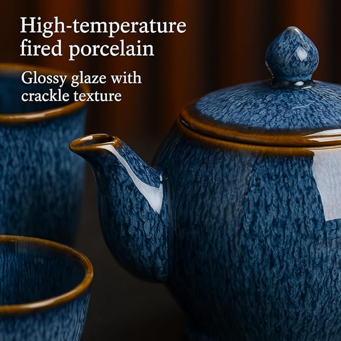 Chinese gongfu tea set porcelain,9-Piece Adult Tea Set,Afternoon Tea Pot Set, Blue Ceramic,Gift Boxed Set Perfect for Tea Lovers - Bloomnest