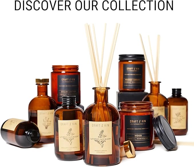 Craft & Kin Sage, Orange Blossom & Lotus Reed Diffuser | All Natural Essential Oil & 8 Rattan Scent Sticks | Reed Diffusers for Home, Bathroom | Long Lasting Home Fragrance in Amber Glass, 5.75oz CraftKin