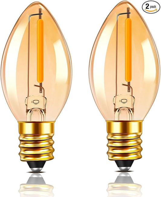 C7 LED Nightlight Light Bulbs E12 Amber Salt Lamp Light Bulb 0.5W Equivalent 5W 7W Incandescent Bulb Small Light Bulbs for Night Light Chandelier Decorative String Light Christmas -2 Pack - Bloomnest