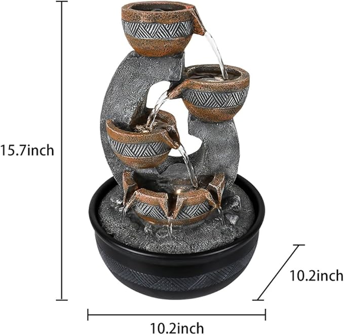 15.7''H Tabletop Water Fountain with LED Lights - Peaceful and Relaxing Water Sound - Small Desktop Waterfall Fountain for Home and Office Decoration - Bloomnest