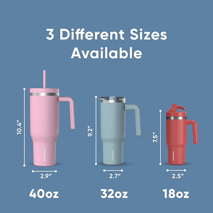Hydrapeak Voyager 40 Oz Stainless Steel Tumbler with Handle, Insulated Water Bottle With Straw & Lid, Cupholder Friendly Reusable Travel Mug (Maya) - Bloomnest