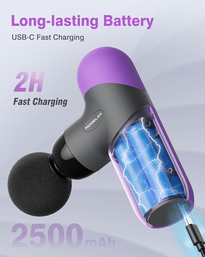 Morelax Mini Massage Gun Portable Deep Tissue Muscle Percussion Massager, Electric Handheld Sport Massager with 6 Massage Heads 4 Speed, Best Gift (Purple) - Bloomnest