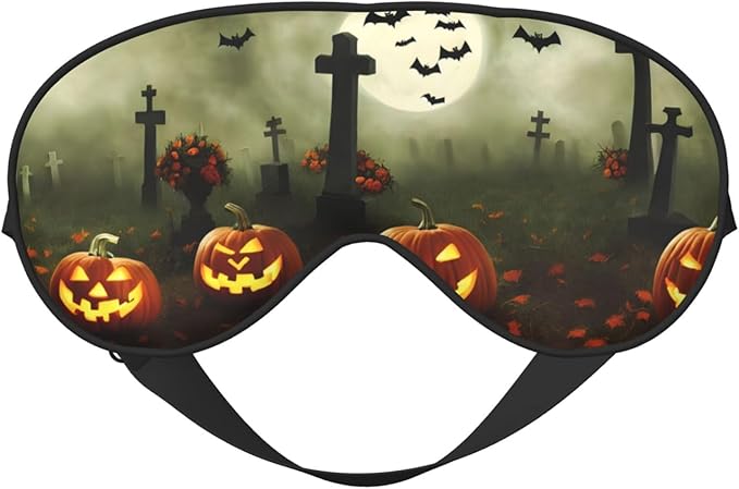 Sleep Eye Mask Halloween Pumpkin Spooky Graveyard at Night Sleep Mask for Women Men Comfortable Eye Mask with Adjustable Strap Soft Eye Cover Blindfold for Travel Yoga Nap Shift Work - Bloomnest