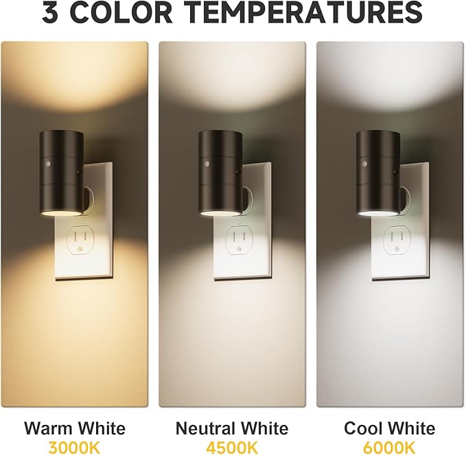NIORSUN Night Lights Plug into Wall, Dimmable with 3 Color Modes & Auto On/Off Sensor, Ultra-Slim Nightlight for Hallway, Bathroom, Bedroom, Nursery, Kitchen (8 Pack, Black) - Bloomnest