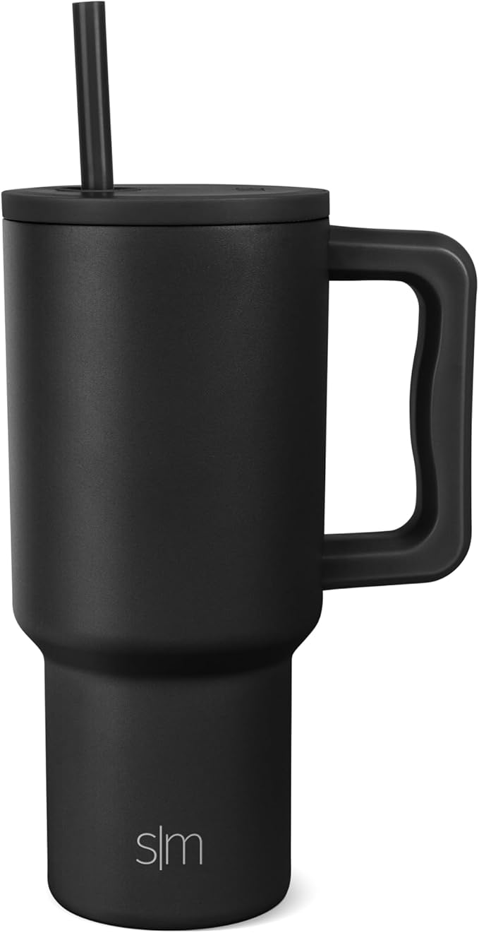 Simple Modern 30 oz Trek Tumbler with Handle and Straw Lid | Cup Holder Friendly Insulated Stainless Steel Travel Mug | Midnight Black SimpleModern