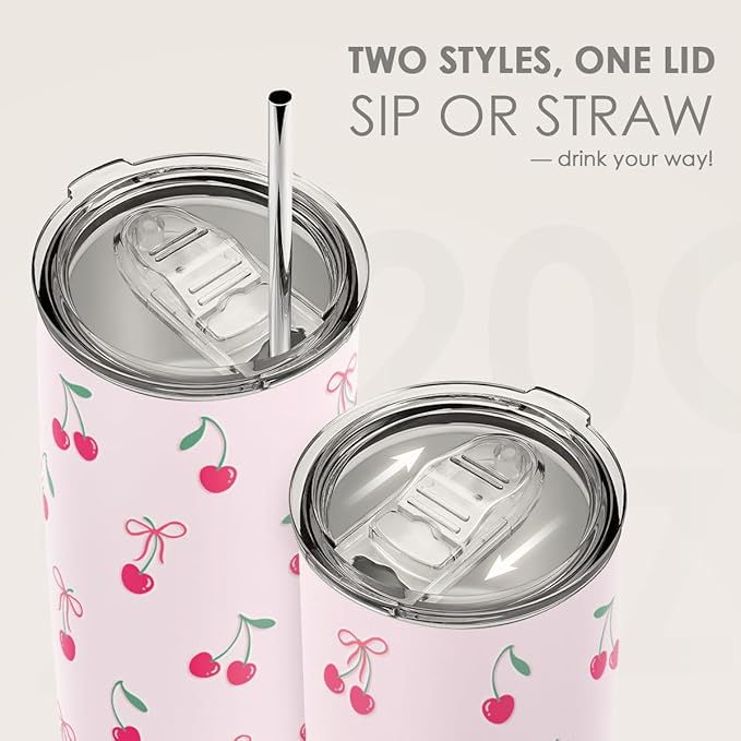 SANDJEST Cherry Tumbler 20oz, Stainless Steel Travel Cup with Lid, Insulated Coffee Mug, Cherry Gifts for Women Girls Friends Sisters on Birthday Christmas - Bloomnest