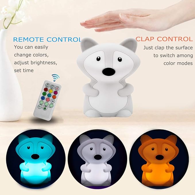 Large Fox Night Lights for Kids, Silicone Night-Light, Bedside lamp, 9 Colors Baby Sleep Light Children's Bed Bedroom Lamp for Toddlers/Boys/Girls/Adults/Bedroom/Outdoor/Camping/Gift - Large - Bloomnest