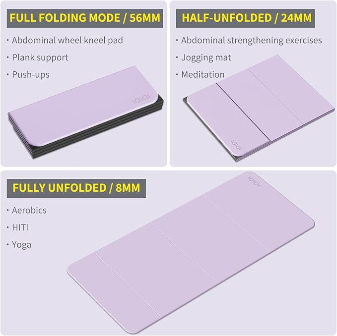 8mm Extra Thick & Large Foldable Yoga & Fitness Mat(74" x 31.5" x 0.32"), Double-Sided Non Slip & Lightweight Pilates Mat, Thick Wide Exercise Mats for Woman Man Kids, Portable Workout Mats for Travel, Studio or Home Use - Bloomnest