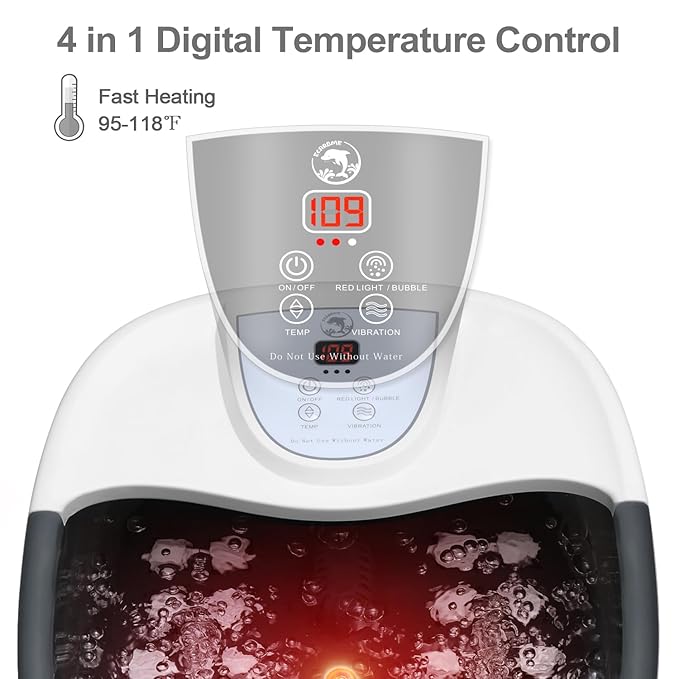 Foot Spa Bath Massager with Heat, Foot Bath with 22 Massage Rollers, Temperature Control, Jets, Bubbles, Epsom Salt and Vibration. Pedicure Foot Spa for Relaxation - Black