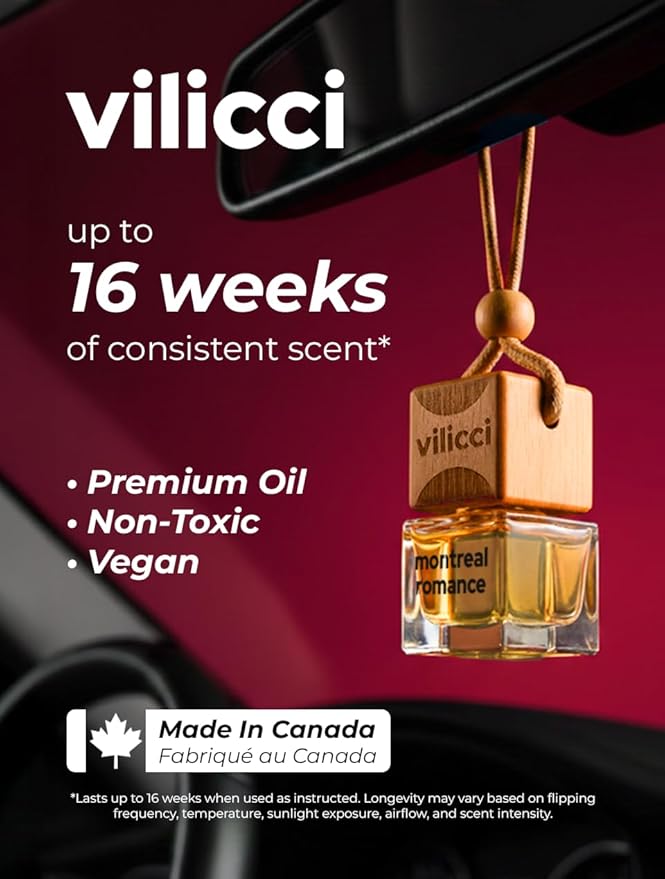 Vilicci Car Air Freshener | Luxurious Auto Perfume | Premium Hanging Air Freshener | Long Lasting Fragrance for Auto and Home | 1 Bottle of Car Scent (1 Count (Pack of 1), Montreal Romance) - Bloomnest