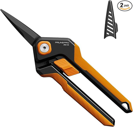PrunePro Garden Scissors Pruning Shears Sharp Stainless Steel Non-Stick Teflon Coating Blade for Precise Cuts Garden Snip Bonsai Clippers for Plants Rose Flower Orange 2 Pack - Bloomnest