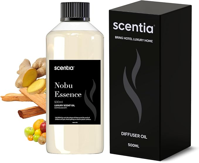 Scentia Hotel Diffuser Oil Inspired by The Nobu Hotel Scent - 500 mL 16.9 fl oz - Essential Oil Blend Jasmine, Lilly, Sandalwood & Fresh Citrus for HVAC & Ultrasonic Diffusers - Nobu Essence - Bloomnest