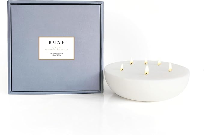 New BLUEME Wellness Candle Wax Refill, Contains Essential Oil, Sustainable, Hand Finished, Hand Poured, Premium, Luxury Ceramic, Natural Cotton Wick (45oz, Osmanthus & Sandalwood) - Bloomnest