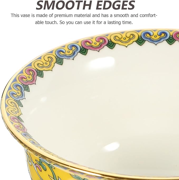 Garneck Singing Bowl Buddhist Antique Ceramic Lotus Carving Handmade Bowl Temple Desktop Ornament for Chakras Healing Meditation Zen Yellow - Bloomnest