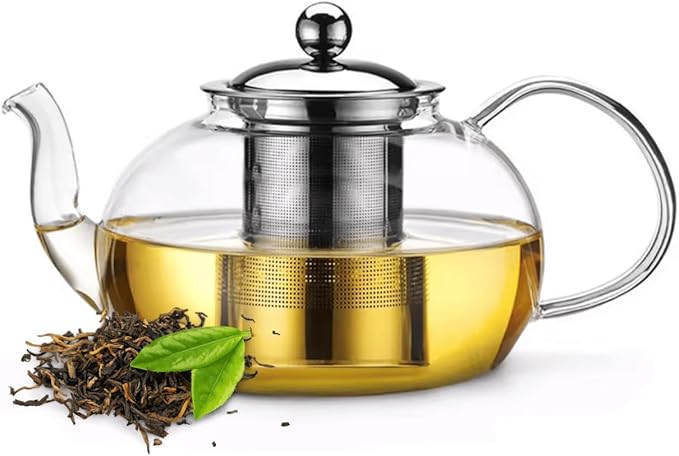 20oz (600ml) Clear Glass Tea Pot Set with Infuser – High Borosilicate Stovetop Teapot for Loose Leaf Tea, Herbal Infusions, and Blooming Teas – Durable, Heat-Resistant Tea Maker with Handle - Bloomnest