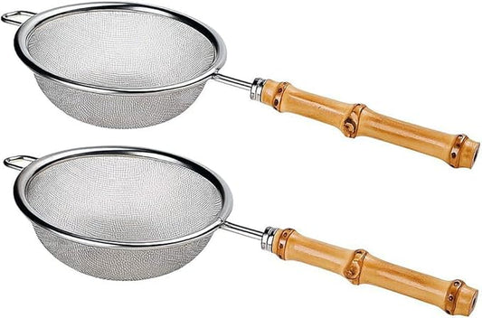 2 Pack Tea Strainer with Bamboo Root Handle Stainless Steel Mesh tea infuser for loose leaf Tea steeper Cocktail Strainer Tea Coffee Juice Strainer Food Strainer with Handlle (Natural Handle) - Bloomnest