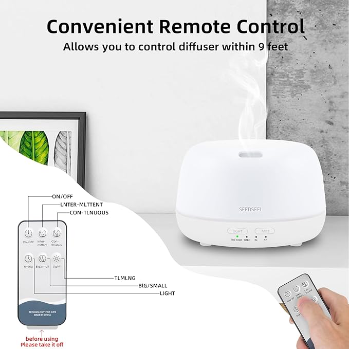 300ML Essential Oil Diffuser with Remote Control, Aromatherapy Diffuser with 7-Color Changing LED Light for Small Rooms, Office, and Home - Bloomnest