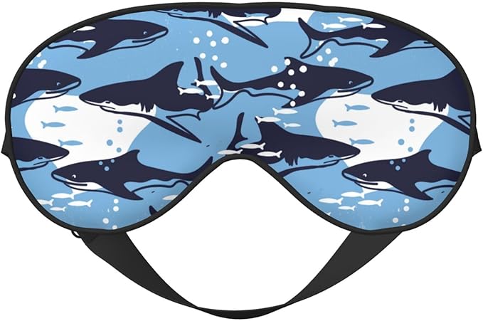 Sleep Eye Mask Abstract Blue Sharks and Fish Sleep Mask for Women Men Comfortable Eye Mask with Adjustable Strap Soft Eye Cover Blindfold for Travel Yoga Nap Shift Work - Bloomnest