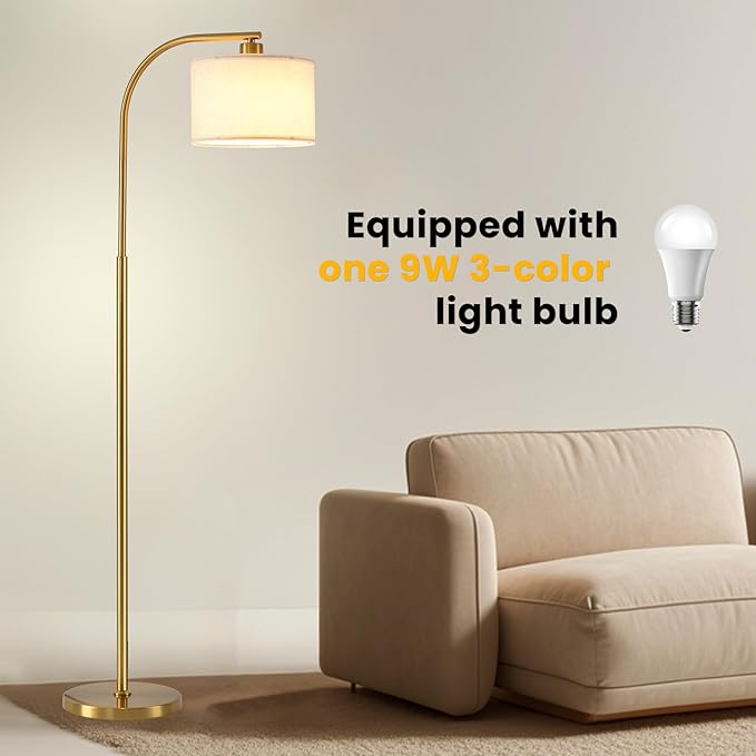 Tall Floor Lamp for Living Room,65'' Modern Standing Lamps with 9W LED Bulb,Dimmable Floor Light with Fabric Shade,Gold Tall Lamp for Bedroom Office Study Room Corner Dining Room - Bloomnest