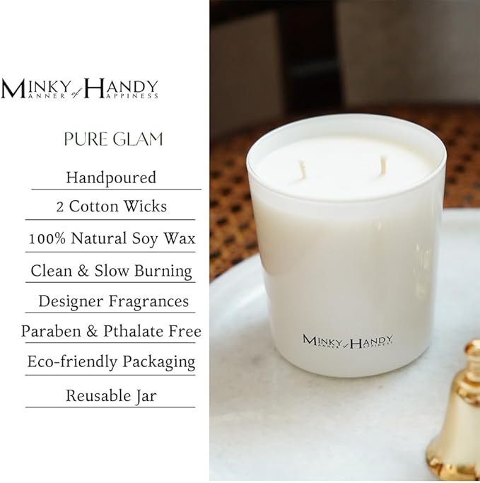 Hand Poured Soy Candles for Home Scented - Large 2 Wick White Jar Candle - Amber Cinamon Vanilla - Highly Scented - Long Lasting - Bloomnest