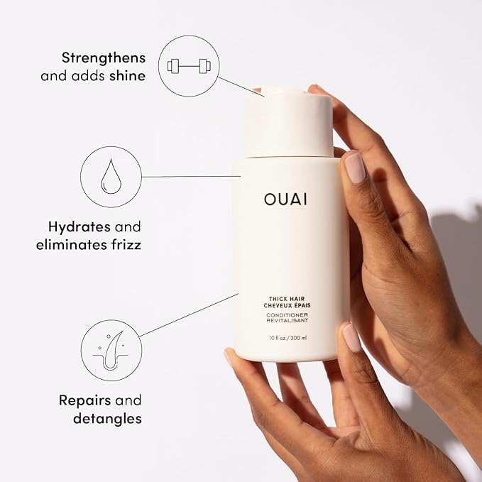 OUAI Thick Hair Shampoo and Conditioner Set - Sulfate Free Shampoo and Conditioner for Thick Hair Care - Moisturizes, Strengthens & Fights Frizz - Made with Keratin & Shea Butter (10 Fl Oz) - Bloomnest