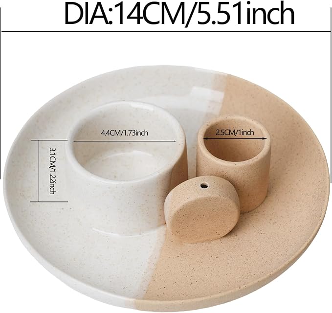 4 in 1 Incense Holder, Ceramic Incense Stick and Palo Santo Holder,Sage Holder for Burning- 5.5" Ceramic Ash Catcher Tray for Meditation and Yoga Room (White Sand) - Bloomnest