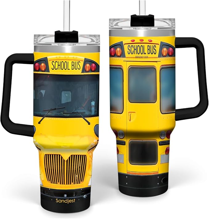 SANDJEST School Bus Driver Gift, 40oz Stainless Steel Insulated Coffee Tumbler With Lid & Straw, Travel Mug Appreciation Gift for Men Women Christmas Birthday Back To School - Bloomnest