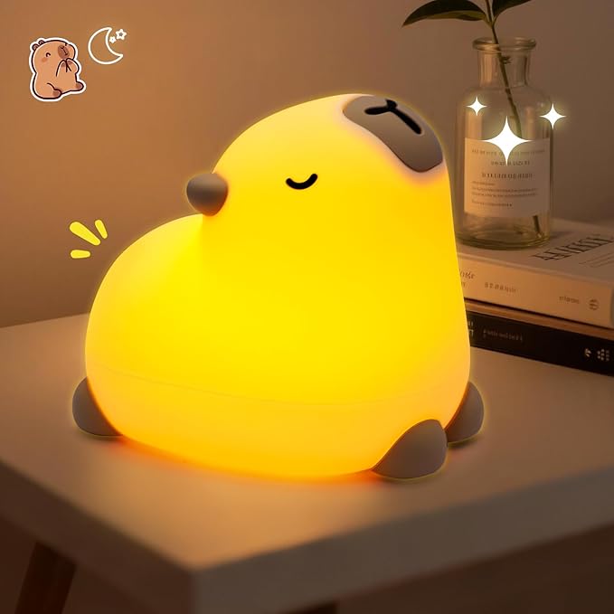 Cute Capybara Night Light for Kids, 3-Level Dimmable Nursery Nightlight, Silicone Squishy Light Up Gifts, Rechargeable Bedside Touch Lamp for Breastfeeding Toddler Baby Kids Decor - Bloomnest