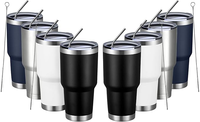 MEWAY 30oz Tumbler Double Wall Vacuum Insulated Travel Mug, Stainless Steel Tumbler with Lid, Durable Powder Coated Insulated Coffee Cup for Cold & Hot Drinks (MIX,8 PACK) - Bloomnest