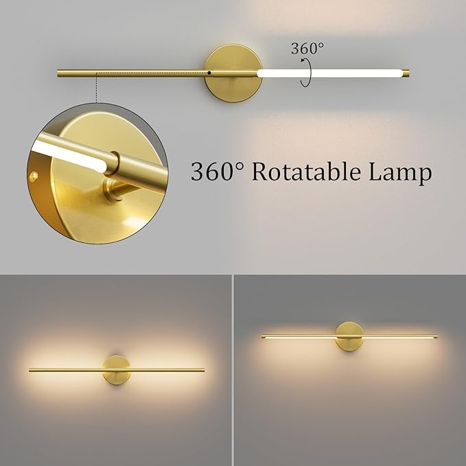 28In Gold Bathroom Vanity Light Fixtures Over Mirror Hardwired ED 360° Rotatable Modern Bathroom Sconces 3000K Warm Light - Bloomnest