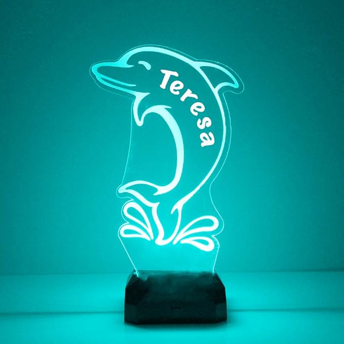 Dolphin Custom 3D Illusion Lamp with Remote | LED Night Light with Personalized Name, Logo, Image, Design | 4 Modes, 16 Light Colors | USB or Battery Power | Made in The USA - Bloomnest