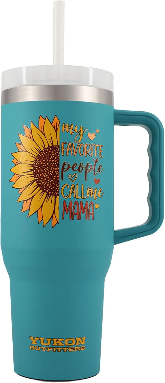 Yukon Outfitters Fit Forty 40oz Double Wall Vacuum Insulated Stainless Steel Tumbler with Reusable Straw & Ergonomic Handle | For Hot or Cold Beverage, Mama Sunflower - Bloomnest