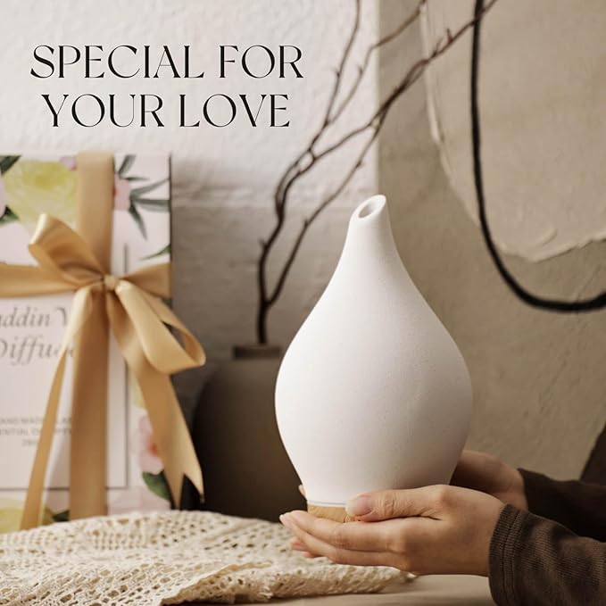 Porseme 150ml Essential Oil Diffuser Ceramic Color Changing Aroma Air Diffusers Aromatherapy Ultrasonic Cool Mist Humidifier 6 Running Hours for Spa Office Sleeping Yoga (White Ceramic) - Bloomnest