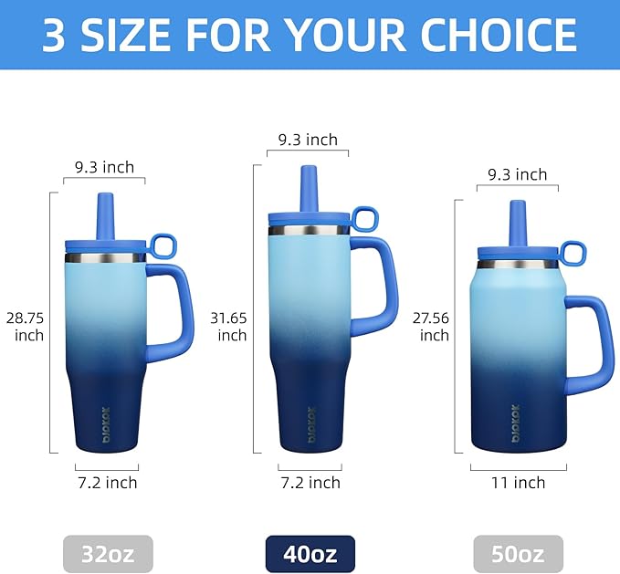 BJPKPK Insualted Tumblers with Handle and Straw 40oz Stianless Steel Travel Coffee Mug Thermal Cups with Lid,Sky - Bloomnest
