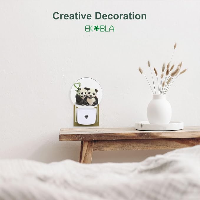 EKOBLA Cute Panda Night Lights Plug into Wall Panda Bear Bamboo Plug-in Nightlights Home Auto Sensor LED Dusk to Dawn Light for Bedroom Bathroom Kitchen Corridor - Bloomnest