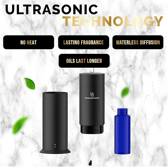Luxury Essential Oil Diffuser – Waterless Oil Diffuser for Essential Oils - Scent Diffuser for Home & Hotel - Covers up to 1000 sq. ft. with Bluetooth App Control (Black)