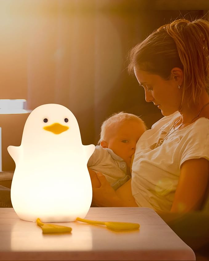 Attivolife Duck Night Light for Kids, Cute Animal Silicone Lamp Touch Control + Dimmable + Timer, USB Rechargeable LED Feeding, Bedside Bedroom Decor Birthday Gifts for Toddler Baby Women - Bloomnest