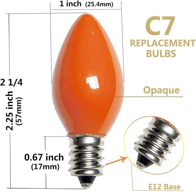 SUNSGNE 25 Pack C7 Multicolor Christmas Replacement Bulbs, Vintage Multicolor Ceramic Light Bulbs for C7 Christmas String Lights, E12/C7 Candelabra Base, 5 Watt - Bloomnest