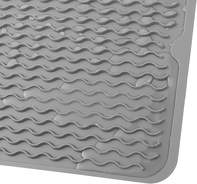Silicone Dish Drying Mat for Multiple Usage,Easy clean,Eco-friendly,Heat-resistant Silicone Mat for Kitchen Counter or Sink,Refrigerator or Drawer liner Grey M 12 inches x 12 inches - Bloomnest