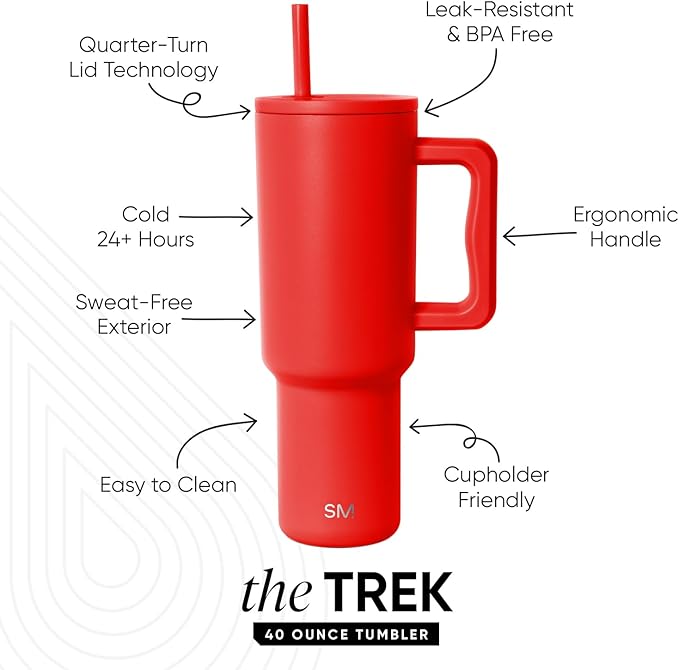 Simple Modern 40 oz Trek Tumbler with Handle and Straw Lid | Cup Holder Friendly Insulated Stainless Steel Travel Mug | Saffron SimpleModern